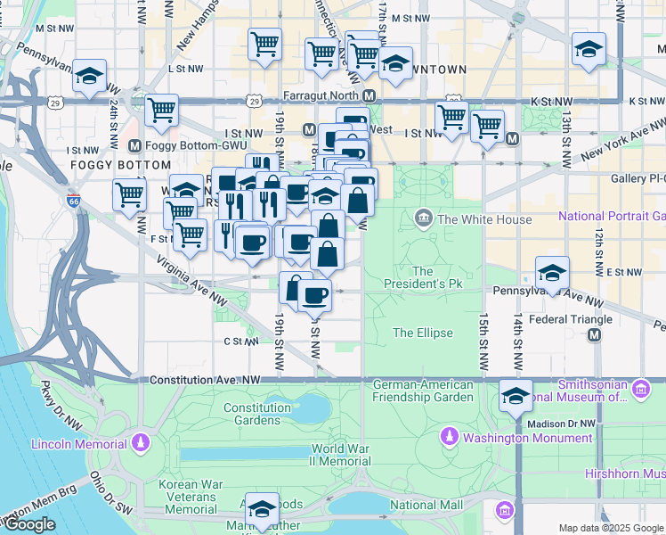 map of restaurants, bars, coffee shops, grocery stores, and more near 101 Independence Avenue Southeast in Washington