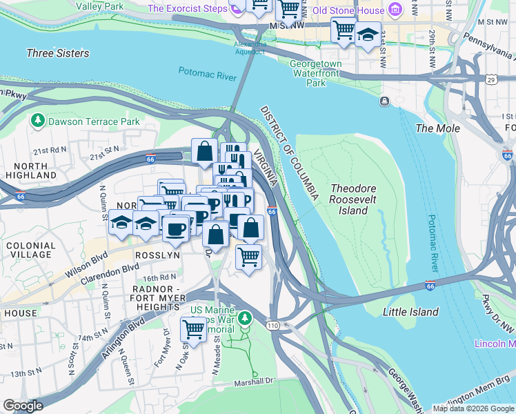 map of restaurants, bars, coffee shops, grocery stores, and more near 101 Independence Avenue Southeast in Washington