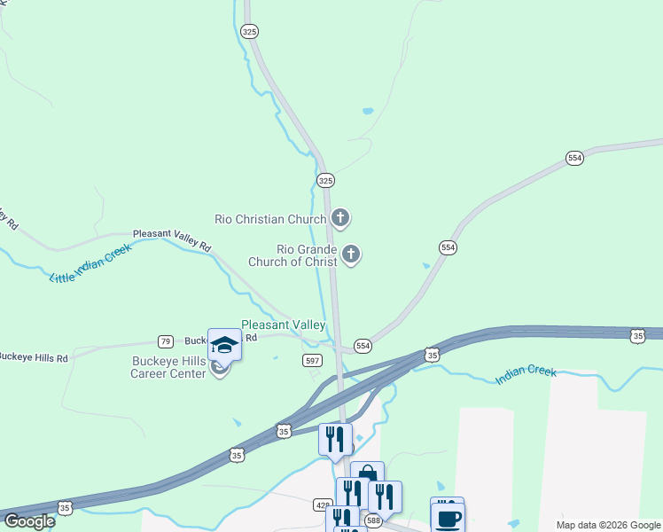 map of restaurants, bars, coffee shops, grocery stores, and more near 568 Ohio 325 in Bidwell