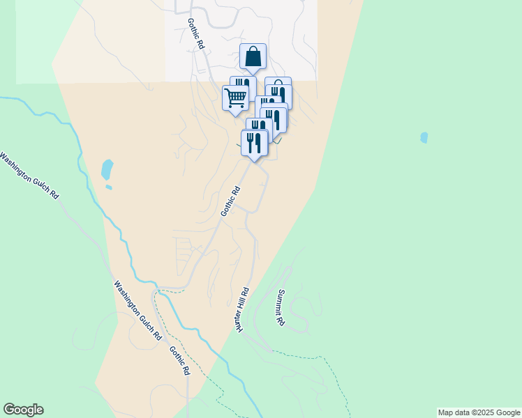 map of restaurants, bars, coffee shops, grocery stores, and more near 20 Snowmass Road in Crested Butte