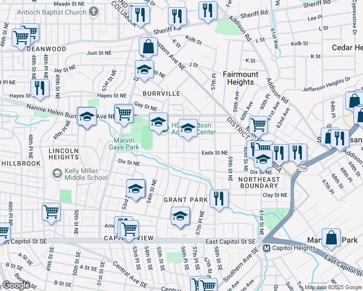 map of restaurants, bars, coffee shops, grocery stores, and more near 518 56th Street Northeast in Washington
