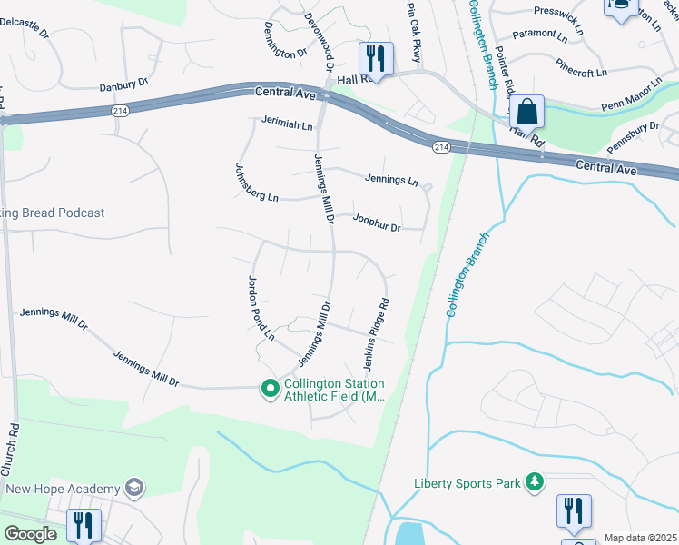 map of restaurants, bars, coffee shops, grocery stores, and more near 508 Jennings Mill Drive in Bowie