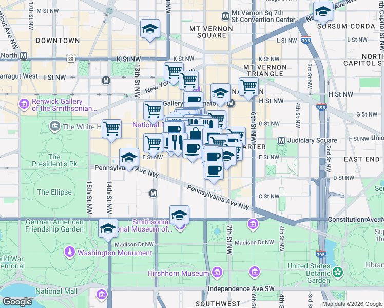 map of restaurants, bars, coffee shops, grocery stores, and more near 101 Independence Avenue Southeast in Washington