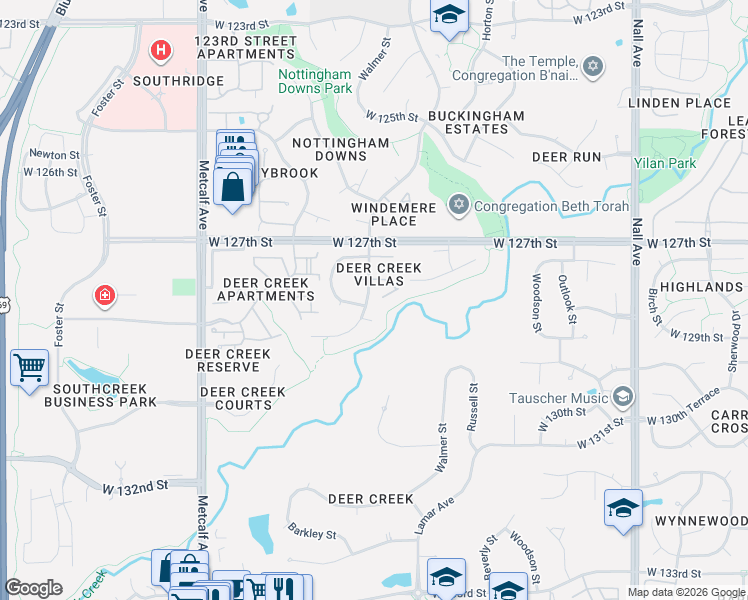 map of restaurants, bars, coffee shops, grocery stores, and more near 6221 West 128th Street in Leawood