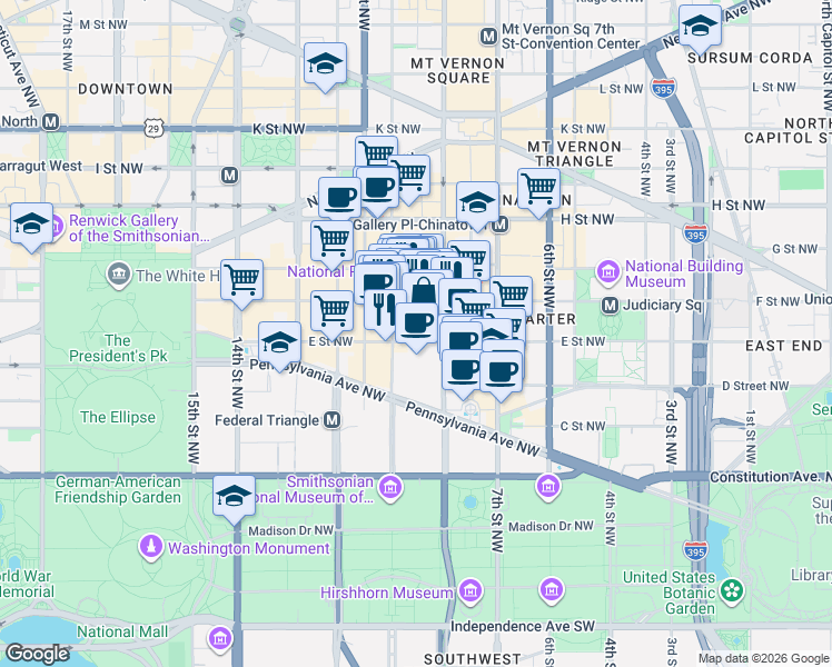 map of restaurants, bars, coffee shops, grocery stores, and more near 101 Independence Avenue Southeast in Washington