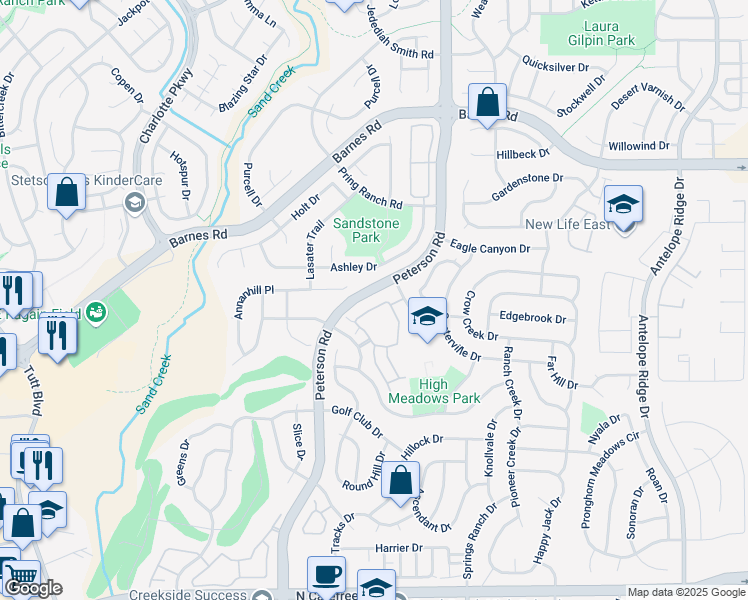 map of restaurants, bars, coffee shops, grocery stores, and more near 7024 Ash Creek Heights in Colorado Springs