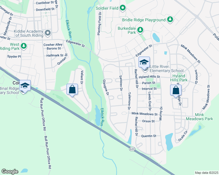 map of restaurants, bars, coffee shops, grocery stores, and more near 43314 Longleaf Street in Chantilly