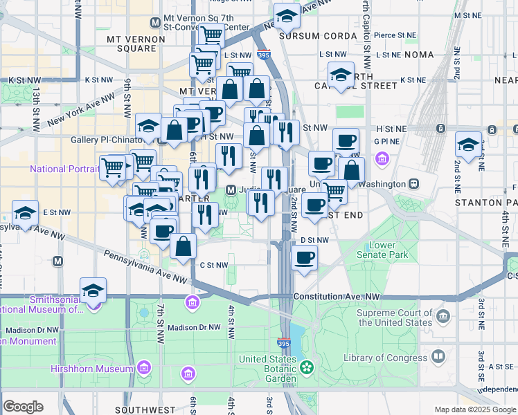 map of restaurants, bars, coffee shops, grocery stores, and more near 501 4th Street Northwest in Washington