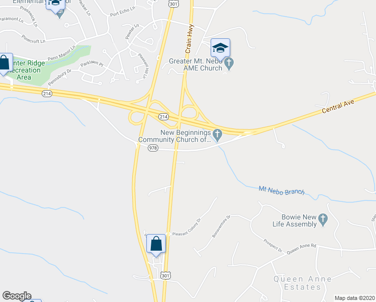 map of restaurants, bars, coffee shops, grocery stores, and more near Old Central Avenue in Upper Marlboro