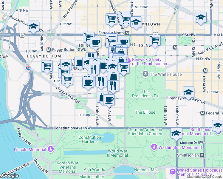 map of restaurants, bars, coffee shops, grocery stores, and more near 101 Independence Avenue Southeast in Washington