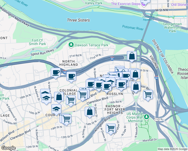 map of restaurants, bars, coffee shops, grocery stores, and more near 101 Independence Avenue Southeast in Washington