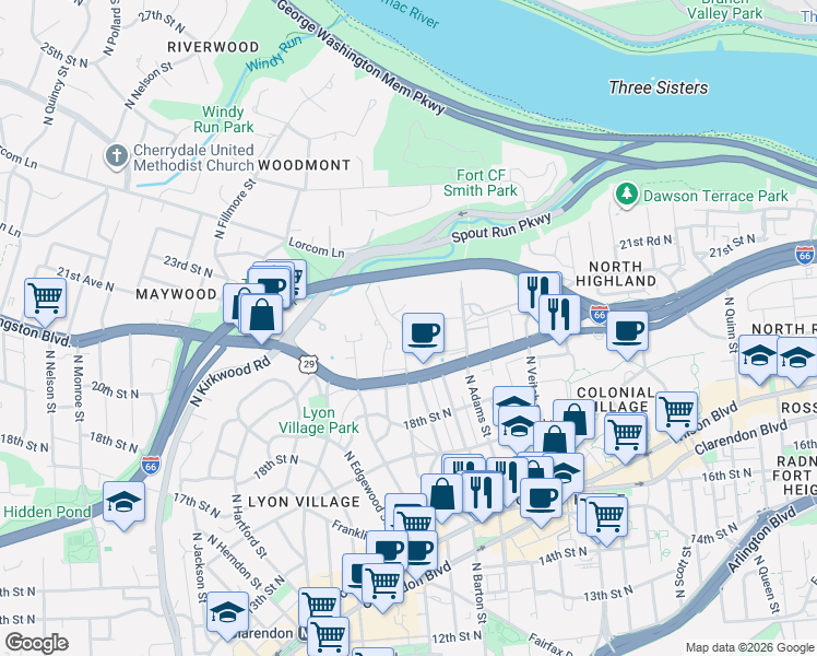 map of restaurants, bars, coffee shops, grocery stores, and more near 101 Independence Avenue Southeast in Washington