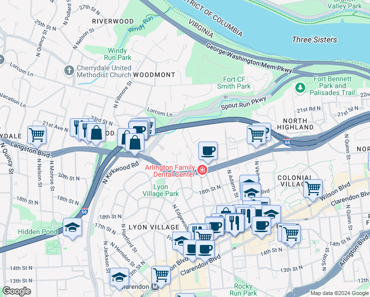 map of restaurants, bars, coffee shops, grocery stores, and more near 101 Independence Avenue Southeast in Washington