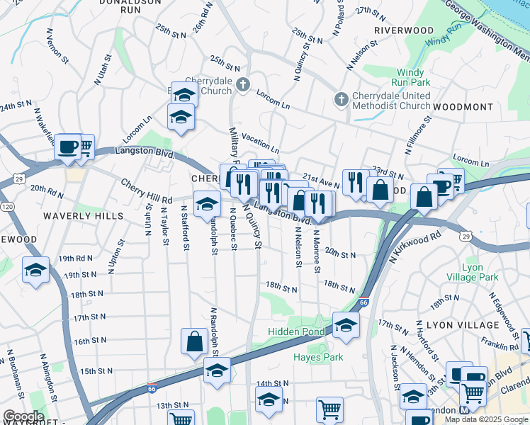 map of restaurants, bars, coffee shops, grocery stores, and more near 101 Independence Avenue Southeast in Washington