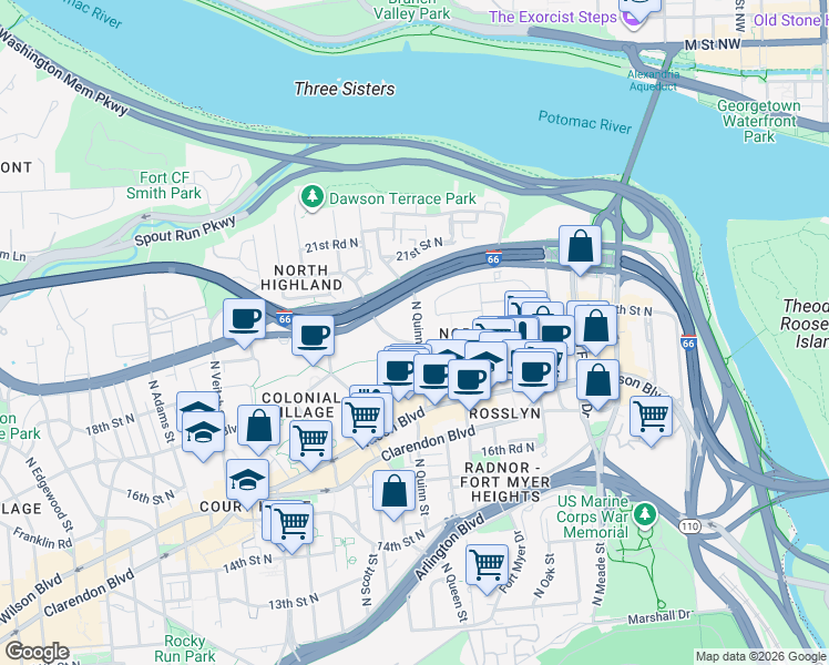 map of restaurants, bars, coffee shops, grocery stores, and more near 101 Independence Avenue Southeast in Washington