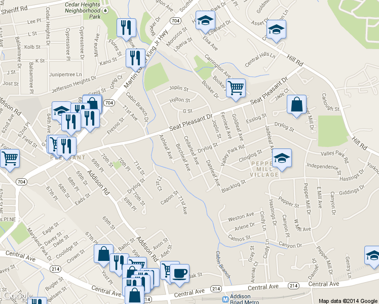 map of restaurants, bars, coffee shops, grocery stores, and more near 500 Cedarleaf Avenue in Capitol Heights
