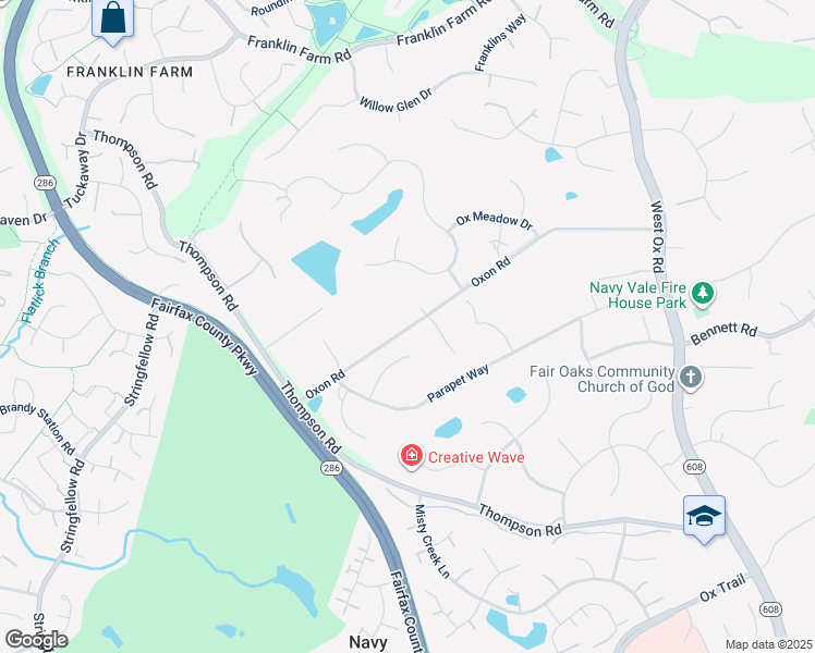map of restaurants, bars, coffee shops, grocery stores, and more near 12842 Oxon Road in Herndon