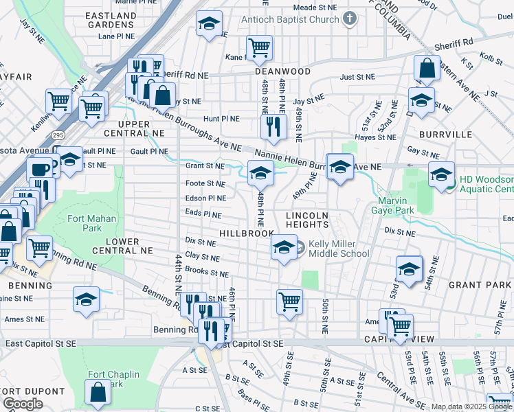 map of restaurants, bars, coffee shops, grocery stores, and more near 542 48th Place Northeast in Washington