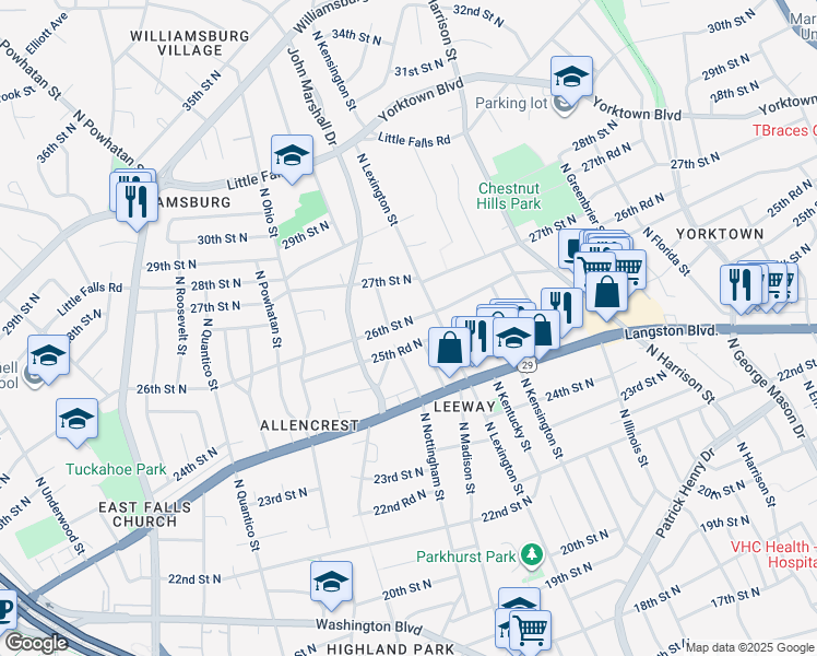 map of restaurants, bars, coffee shops, grocery stores, and more near 5824 26th Street North in Arlington