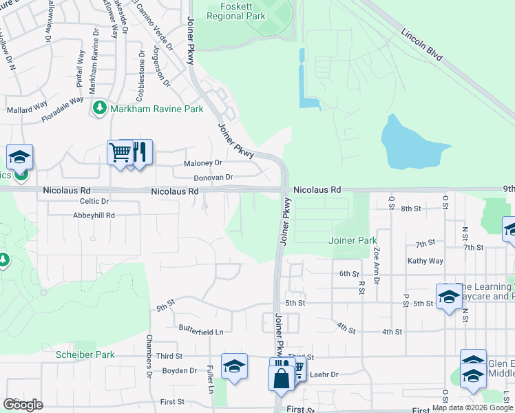 map of restaurants, bars, coffee shops, grocery stores, and more near 2005 Nicolaus Road in Lincoln