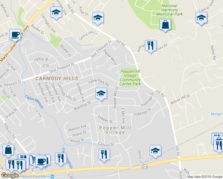map of restaurants, bars, coffee shops, grocery stores, and more near 6911 Valley Park Road in Capitol Heights
