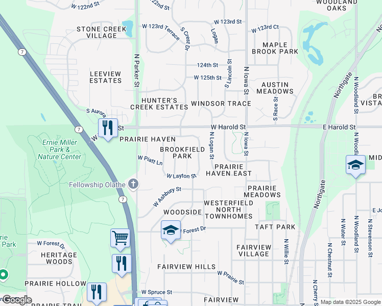 map of restaurants, bars, coffee shops, grocery stores, and more near 1032 North Troost Avenue in Olathe