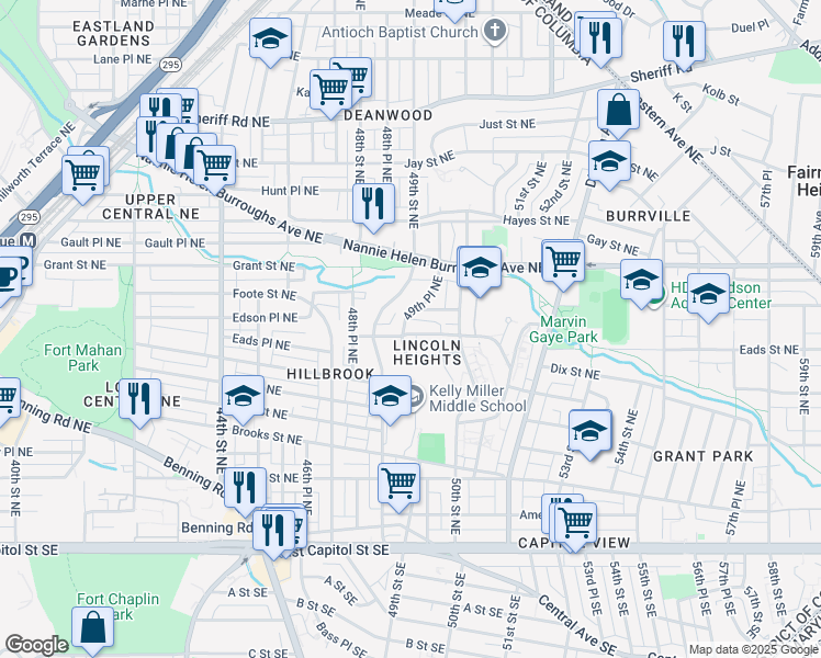 map of restaurants, bars, coffee shops, grocery stores, and more near 553 49th Place Northeast in Washington