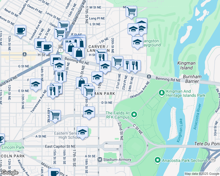 map of restaurants, bars, coffee shops, grocery stores, and more near 101 Independence Avenue Southeast in Washington