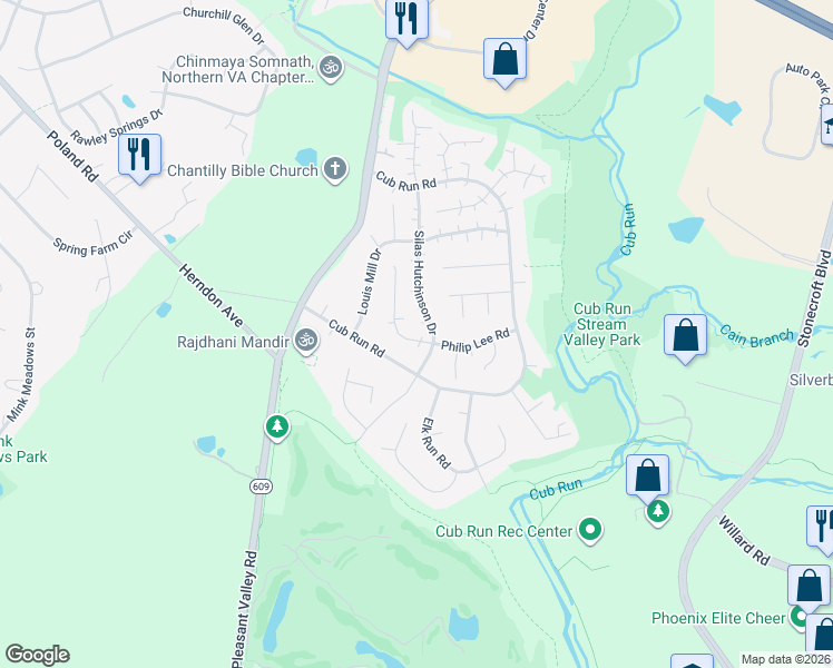 map of restaurants, bars, coffee shops, grocery stores, and more near 15204 Philip Lee Rd in Chantilly
