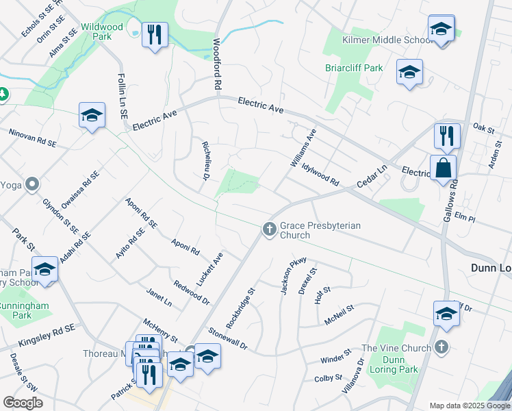 map of restaurants, bars, coffee shops, grocery stores, and more near 8412 Reflection Lane in Vienna
