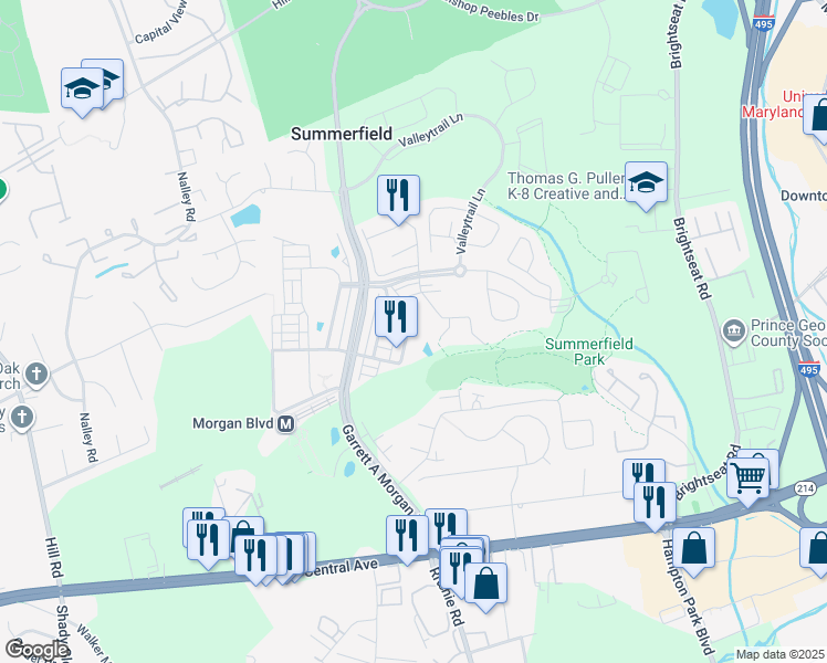 map of restaurants, bars, coffee shops, grocery stores, and more near 8329 Gibbs Way in Prince George's County
