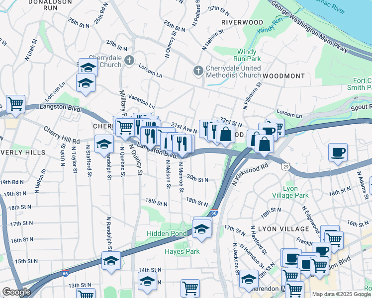 map of restaurants, bars, coffee shops, grocery stores, and more near 101 Independence Avenue Southeast in Washington