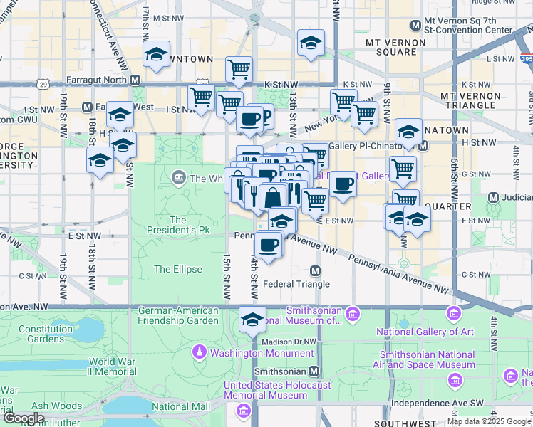 map of restaurants, bars, coffee shops, grocery stores, and more near 101 Independence Avenue Southeast in Washington