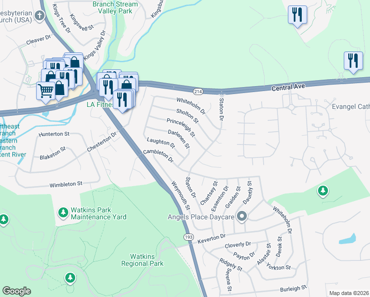map of restaurants, bars, coffee shops, grocery stores, and more near 12629 Darlenen St in Upper Marlboro