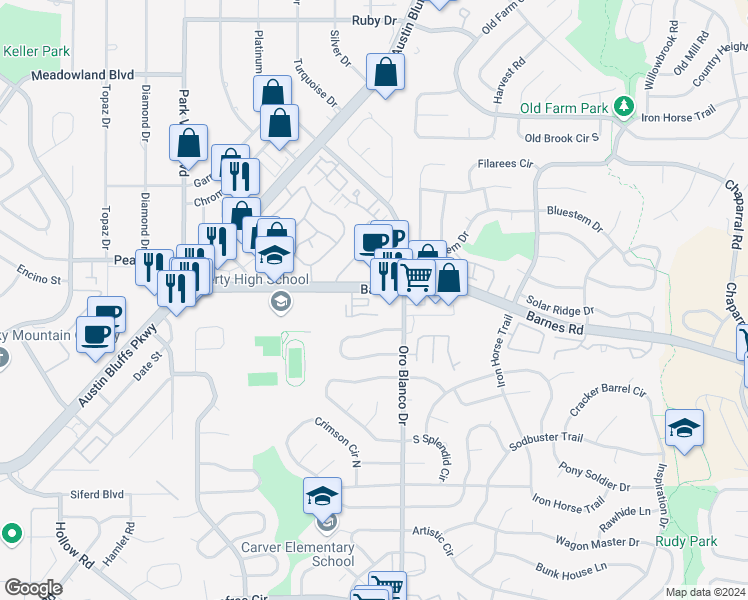 map of restaurants, bars, coffee shops, grocery stores, and more near 4717 Barnes Road in Colorado Springs