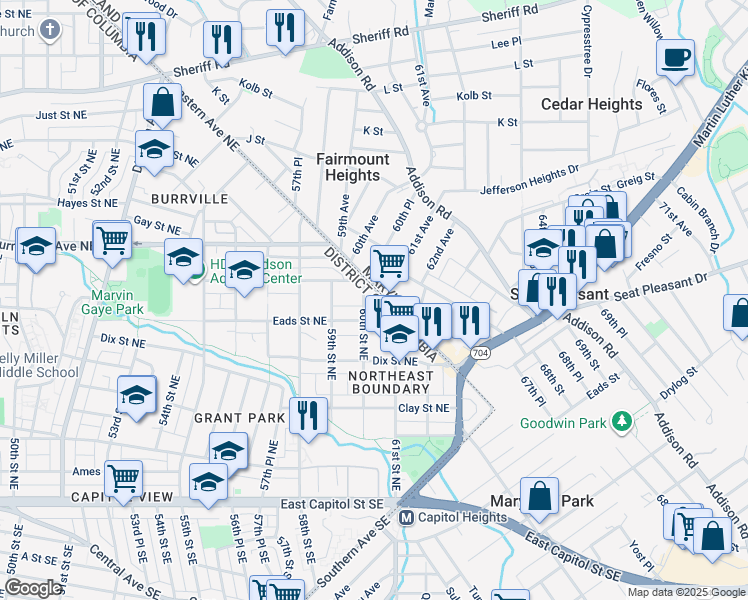 map of restaurants, bars, coffee shops, grocery stores, and more near 101 Independence Avenue Southeast in Washington