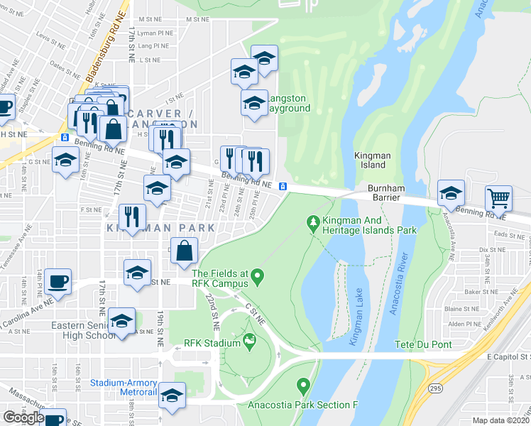 map of restaurants, bars, coffee shops, grocery stores, and more near 101 Independence Avenue Southeast in Washington