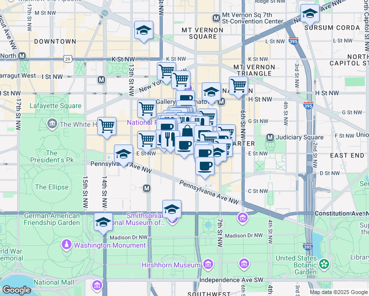 map of restaurants, bars, coffee shops, grocery stores, and more near 101 Independence Avenue Southeast in Washington