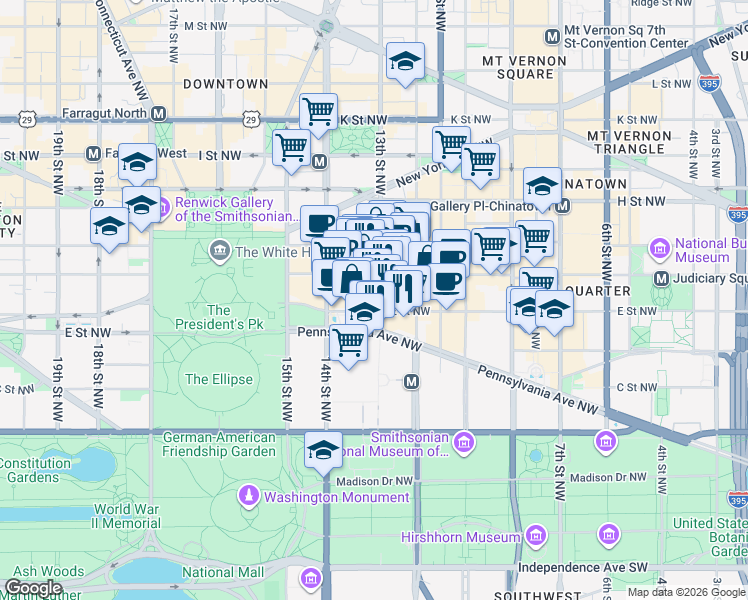 map of restaurants, bars, coffee shops, grocery stores, and more near 101 Independence Avenue Southeast in Washington