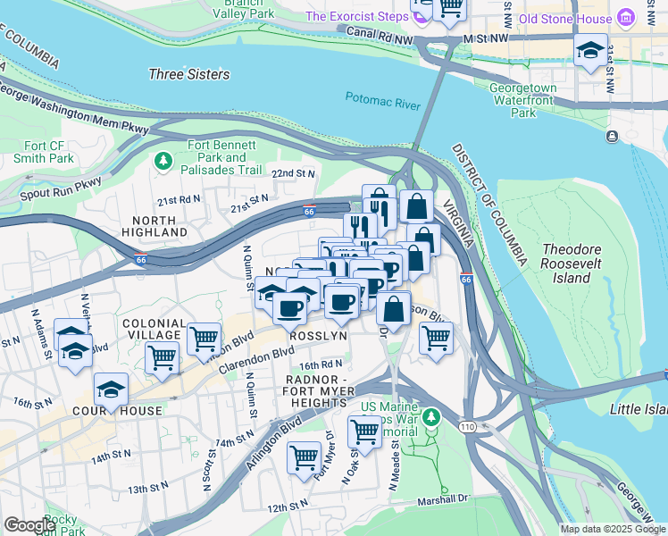 map of restaurants, bars, coffee shops, grocery stores, and more near 101 Independence Avenue Southeast in Washington