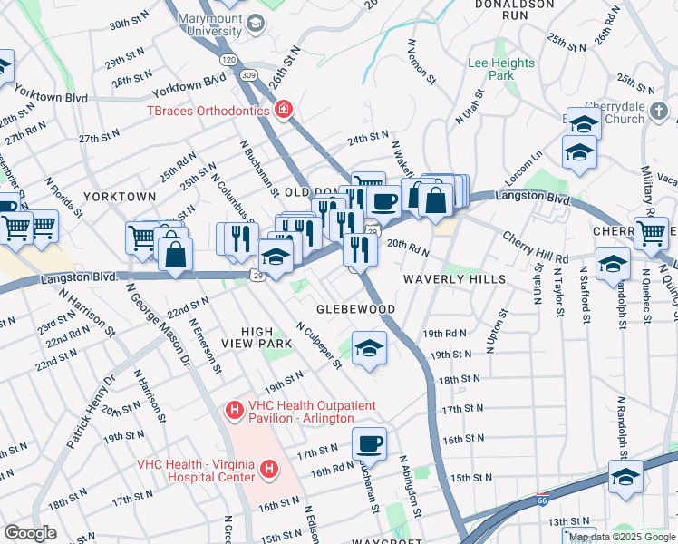 map of restaurants, bars, coffee shops, grocery stores, and more near 4772 21st Road North in Arlington