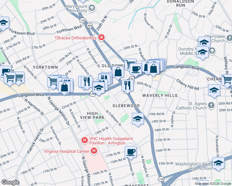map of restaurants, bars, coffee shops, grocery stores, and more near 101 Independence Avenue Southeast in Washington