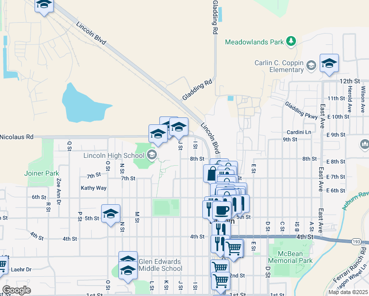 map of restaurants, bars, coffee shops, grocery stores, and more near 855 J St in Lincoln