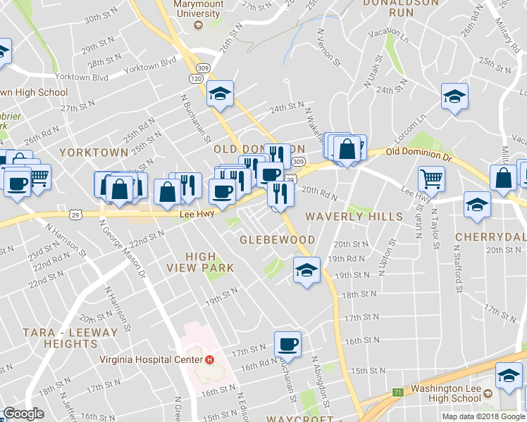 map of restaurants, bars, coffee shops, grocery stores, and more near 4772 21st Road North in Arlington