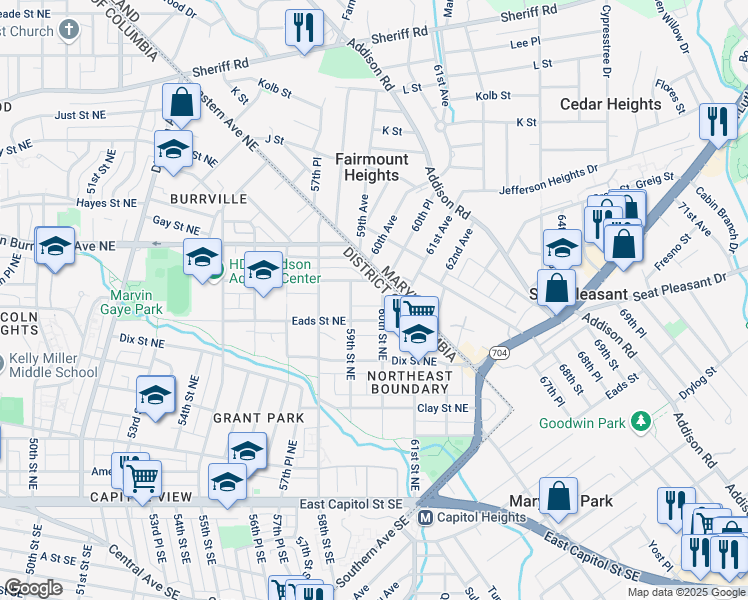 map of restaurants, bars, coffee shops, grocery stores, and more near 101 Independence Avenue Southeast in Washington