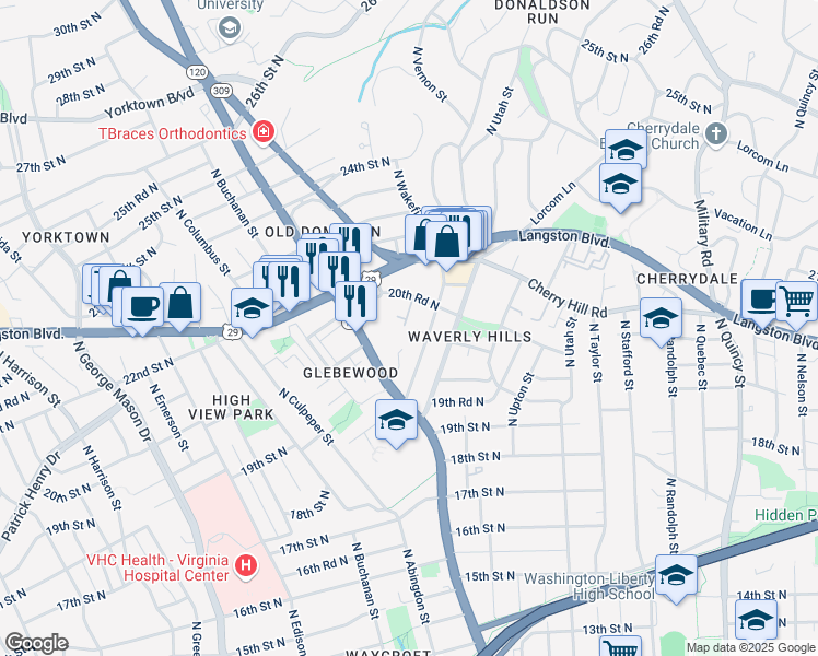 map of restaurants, bars, coffee shops, grocery stores, and more near 4646 20th Place North in Arlington
