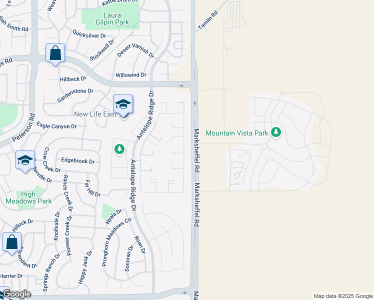 map of restaurants, bars, coffee shops, grocery stores, and more near 4456 Gray Fox Heights in Colorado Springs