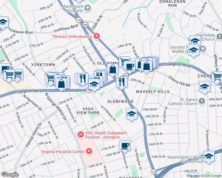 map of restaurants, bars, coffee shops, grocery stores, and more near 101 Independence Avenue Southeast in Washington
