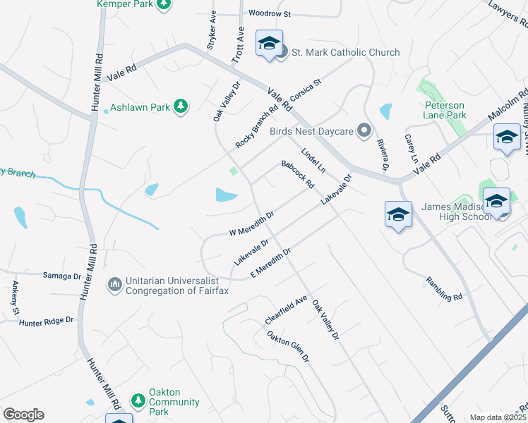 map of restaurants, bars, coffee shops, grocery stores, and more near 2569 Oak Valley Drive in Vienna