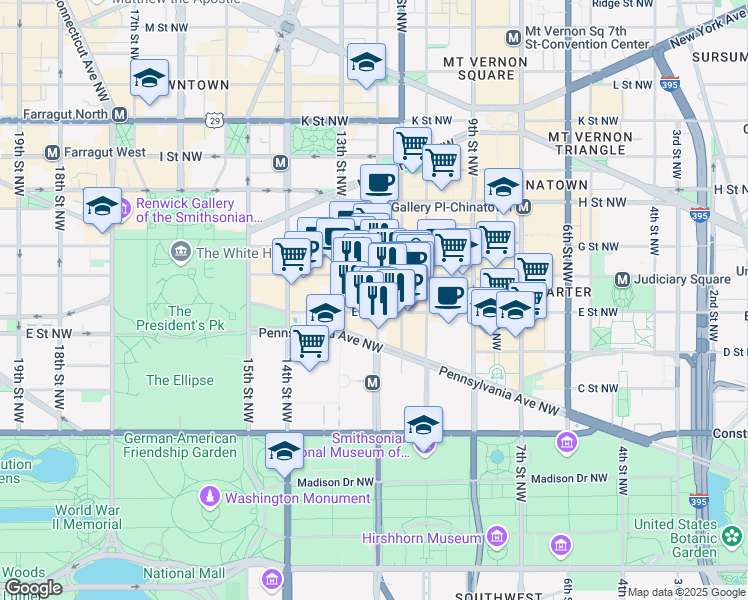 map of restaurants, bars, coffee shops, grocery stores, and more near 514 12th Street Northwest in Washington